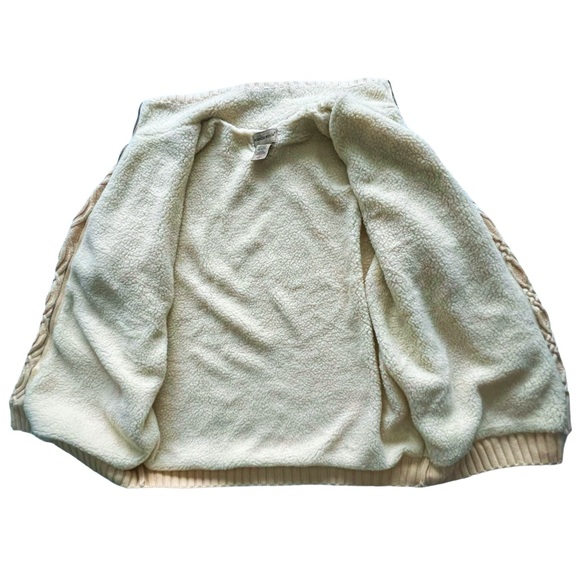 Scandia Woods Aran Cable Knit Sherpa Lined Full Zip Sweater Jacket | LARGE - Picture 6 of 11